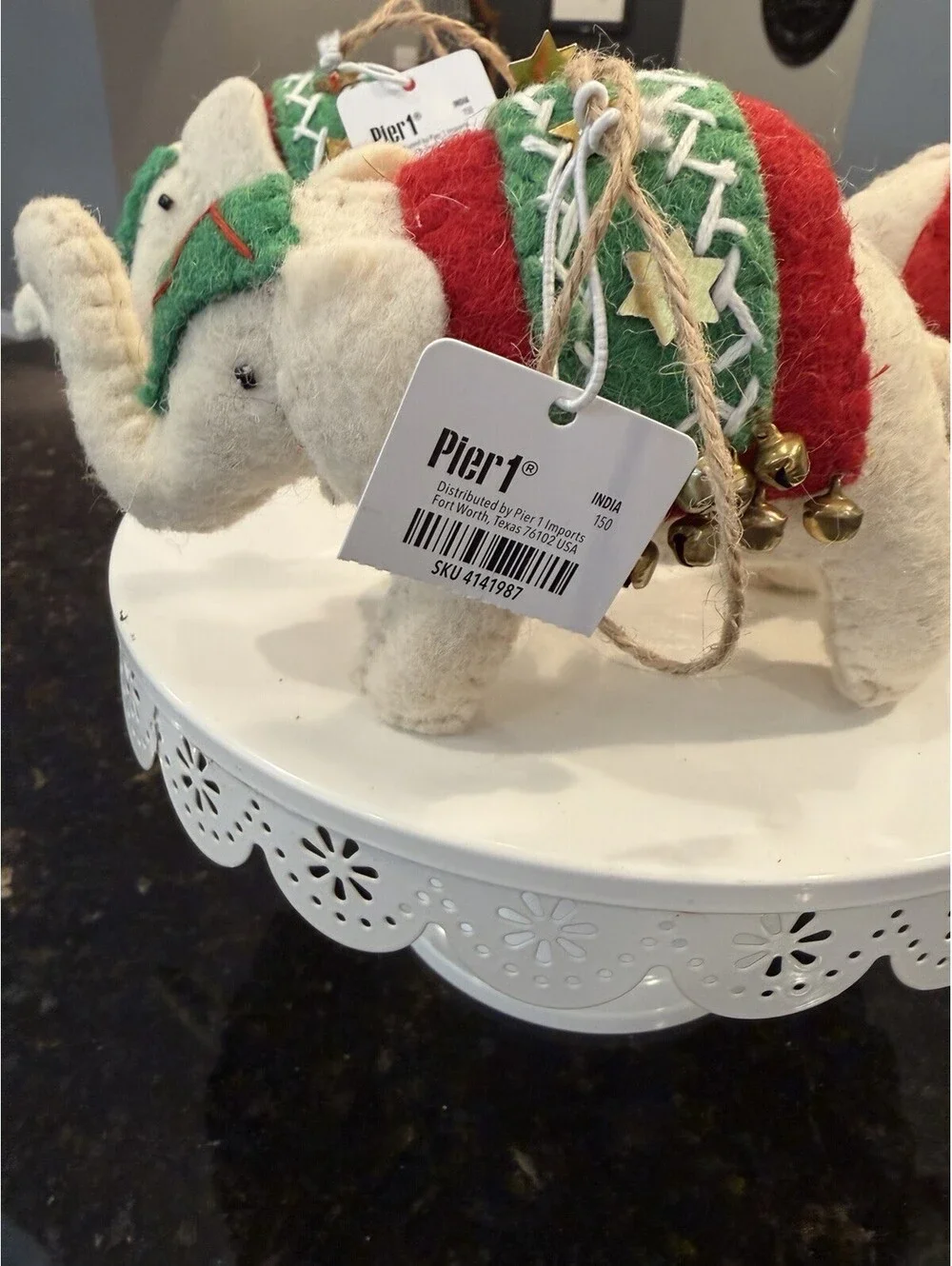 Pier 1 Set Of 3 Felt Elephant Christmas Ornaments  With Tags